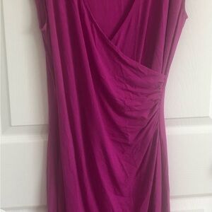 Ann Taylor Fuchsia Asymmetrical Draped V-Neck Dress